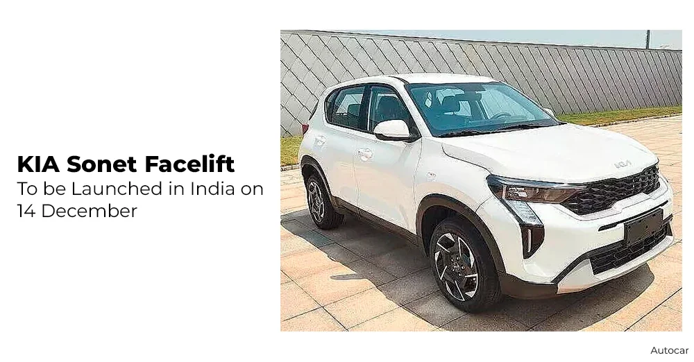 KIA Sonet Facelift to be Launched in India on 14 December